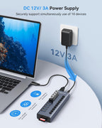 WENTER, hub USB 3.0 de 10 puertos, alimentado, adaptador 12V/3A