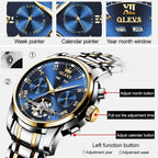 OLEVS Reloj automático para hombres, de cuerda automática, acero inoxidable, reloj para hombres