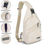 Bolso bandolera para mujer, bolsa cruzada grande con puerto de carga USB y tiradores de cremallera con logotipo, mochila ligera resistente al agua de nailon para viajes, senderismo (L, beige de