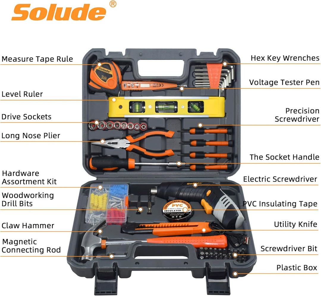 SOLUDE - Kit de herramientas para el hogar de 130 piezas con destor...