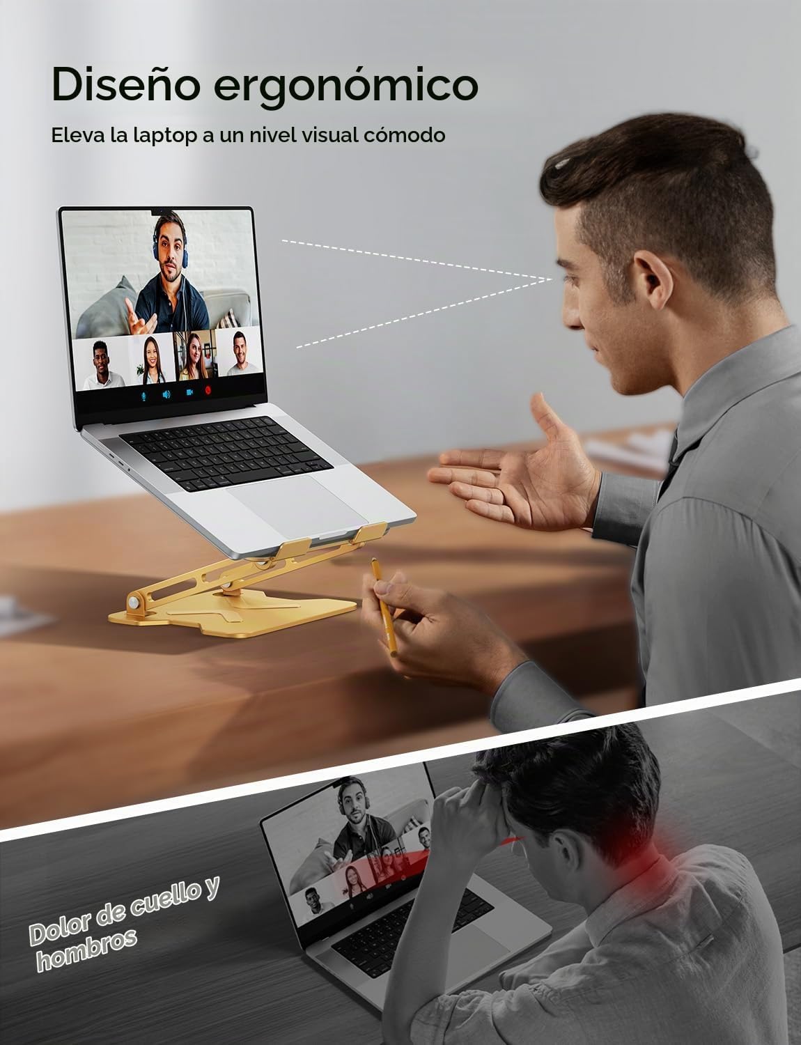 JCZT Soporte ajustable para laptop para escritorio, elevador plegab...