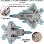 Avión de combate F-22 Raptor Fighter Bomber Diecast Avión militar 1/100 Modelo de avión con luces y sonidos para niños