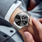 OLEVS Relojes para hombre de lujo de acero inoxidable 30M impermeable