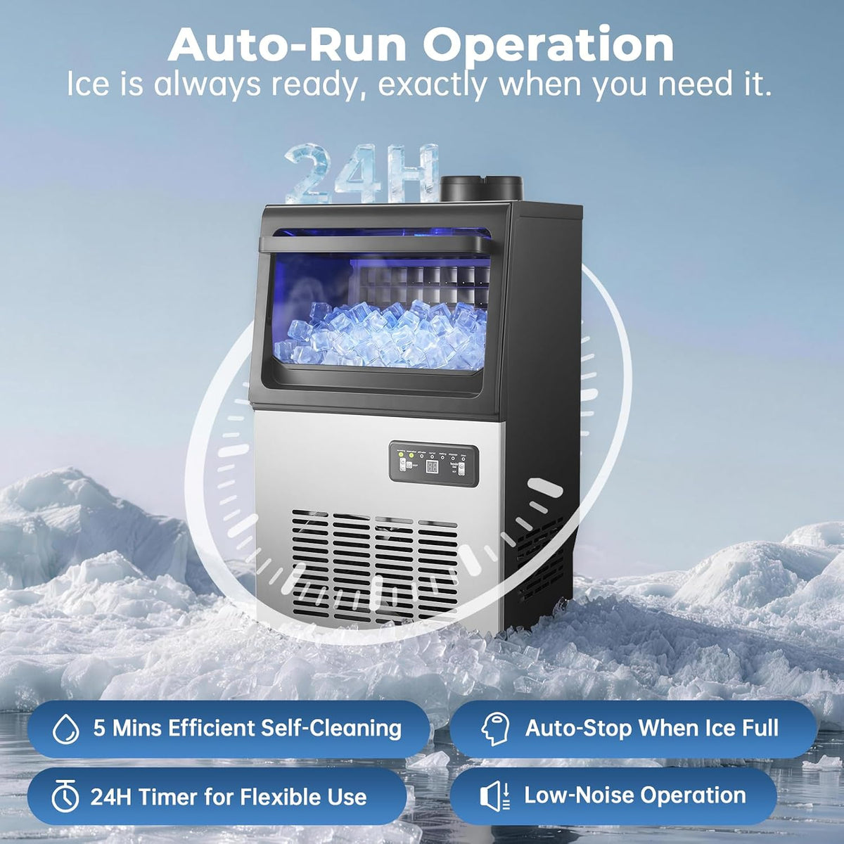 Máquina de hielo comercial de 90 libras, almacenamiento de 18