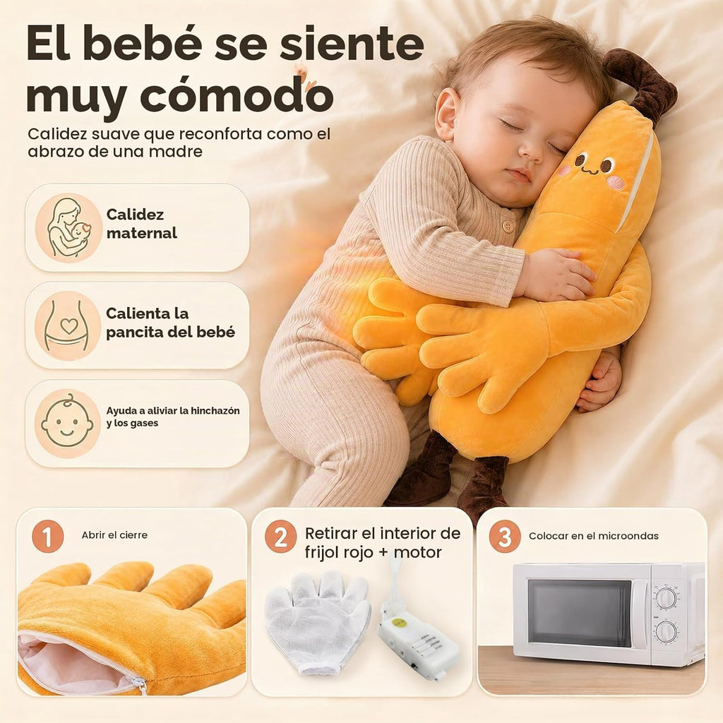 Banana Baby - Juguete de peluche calmante con suave vibración de 3 velocidades, brazos largos para abrazar, inserto cálido extraíble, lindo muñeco de peluche para niñas y niños
