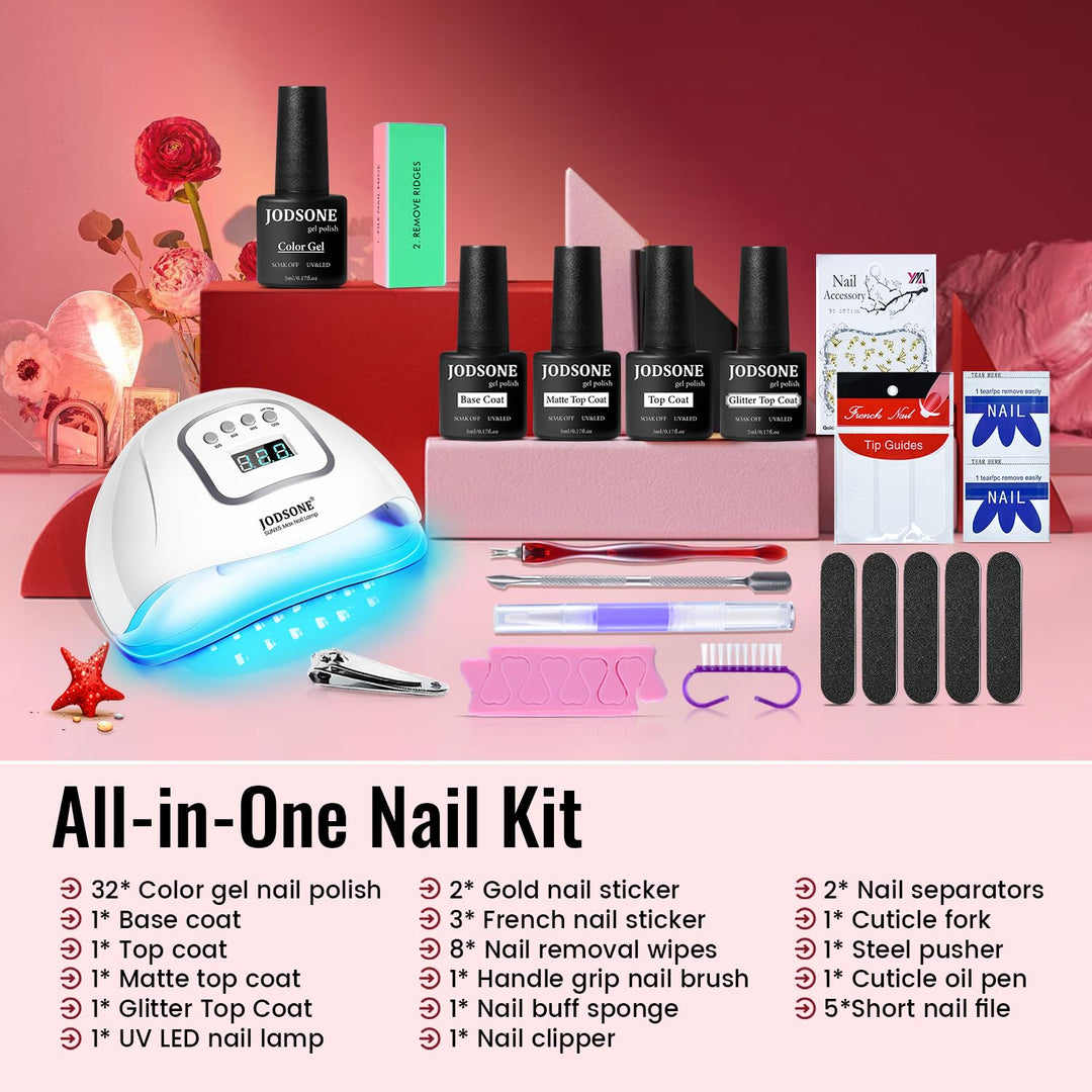 JODSONE - Kit de esmalte de uñas de gel con lámpara ultravioleta, 3...