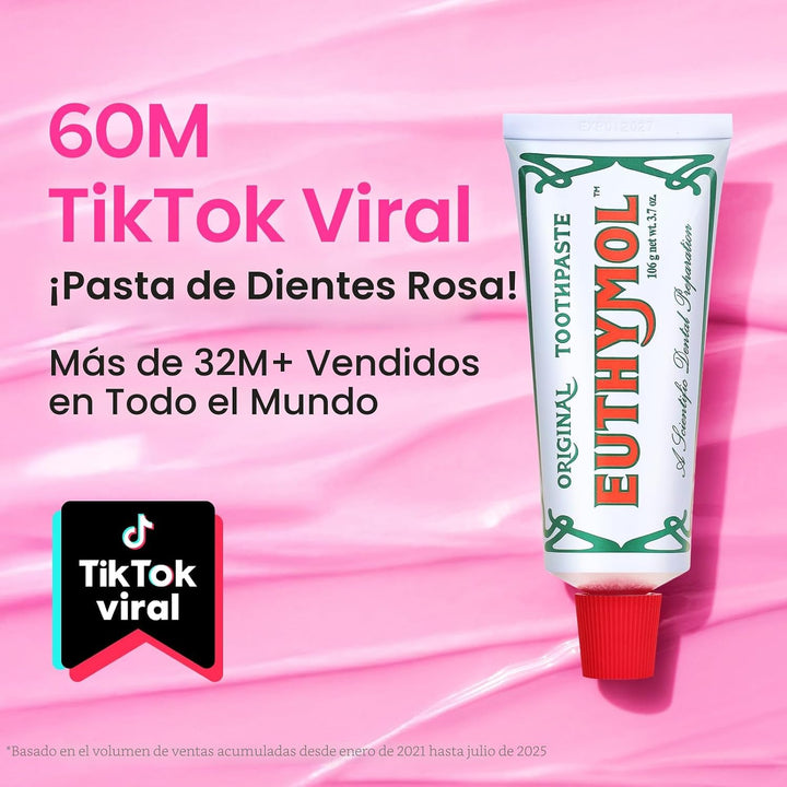 EUTHYMOL Pasta de dientes rosa original (3.7 onzas líquidas x 2 uni...