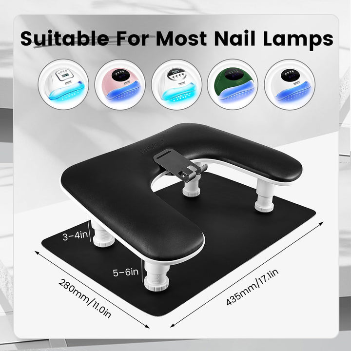 JODSONE Reposabrazos de manicura negro en forma de U para uñas con...