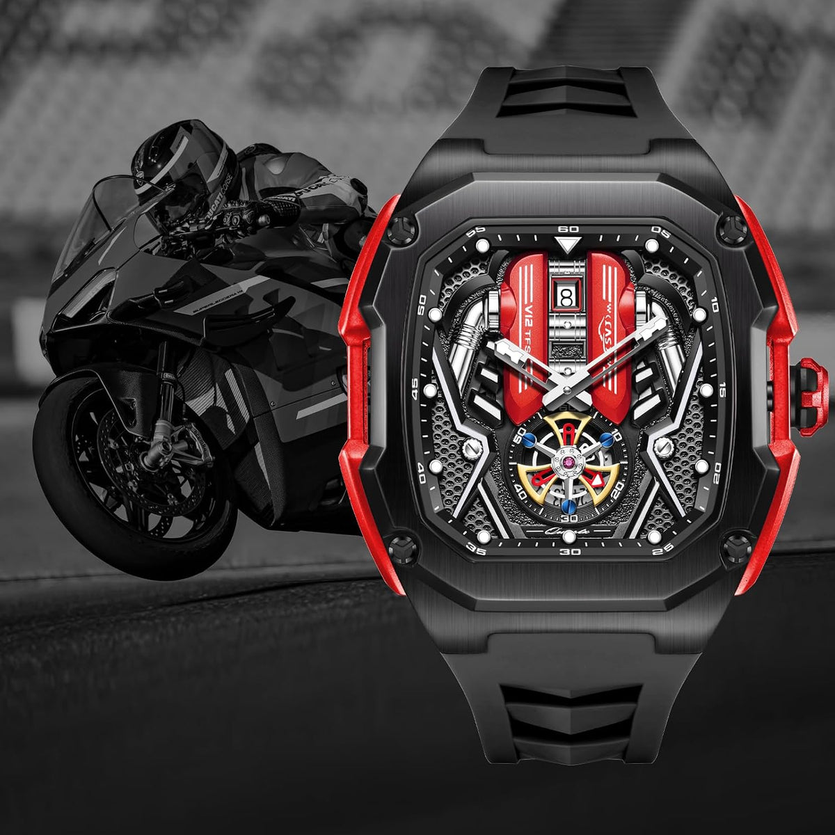 relojes de pulsera informales para hombre, diseño luminoso, cara grande, reloj negro de cuarzo de 30 ATM, regalos únicos para hombres.