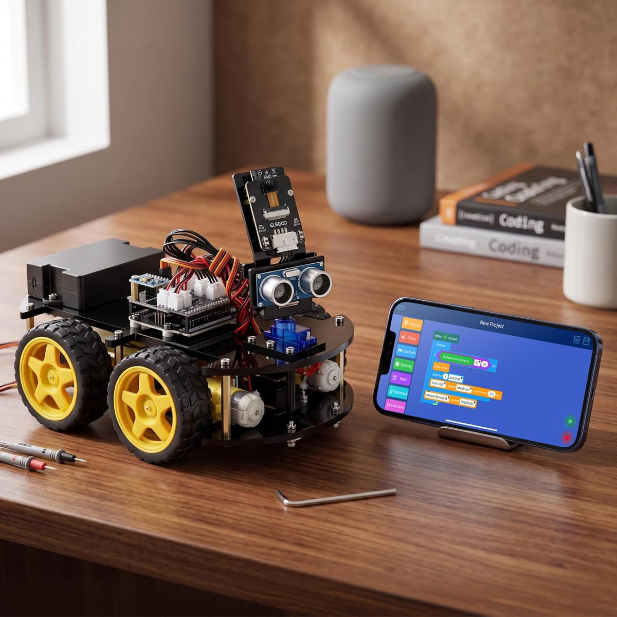 ELEGOO UNO R3 Kit de Coche Robot Inteligente V4 para Robótica Arduino para Niños de 8-12 12-16 años, Kits de Ciencia STEM, Regalos de Programación para Niños de 8 9 10 11 12 13 14 15 16 años, Niños