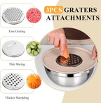 Juego de tazones para mezclar con tapas herméticas, juego de 20 utensilios de cocina, 6 cuencos de acero inoxidable, 3 accesorios para rallar, parte inferior de silicona antideslizante, ideal para