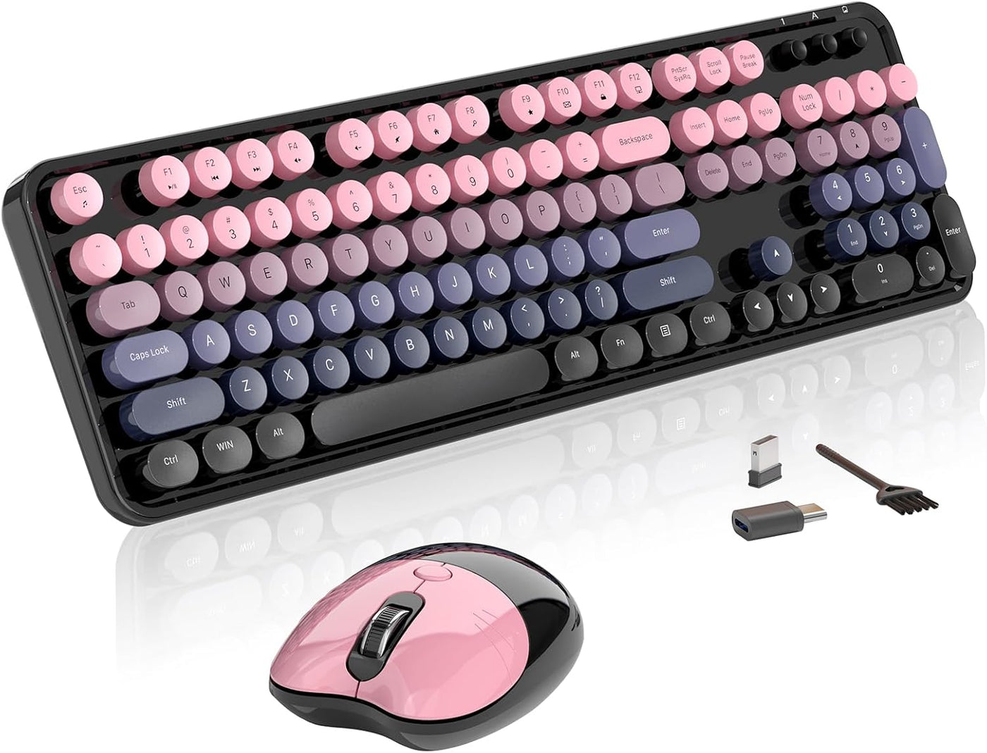 Teclado y mouse inalámbricos, MOFII con teclas redondas retro de 10...