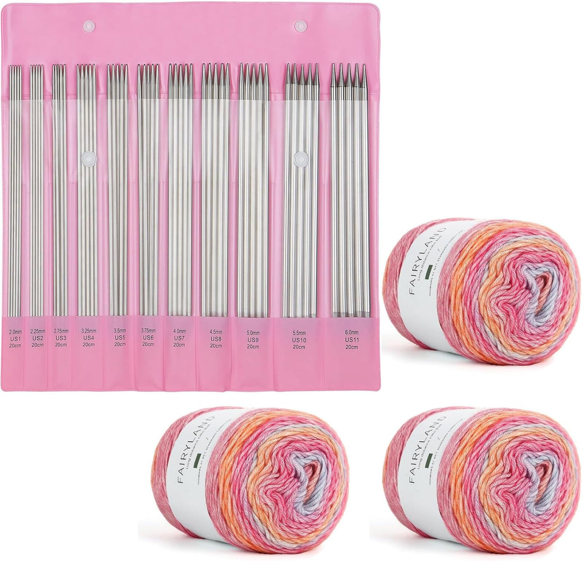 Aeelike 55 agujas de tejer de doble punta con 3 madejas, hilo de pastel degradado súper suave, 100 g (3.52 oz) 803.8 ft (267 yardas)
