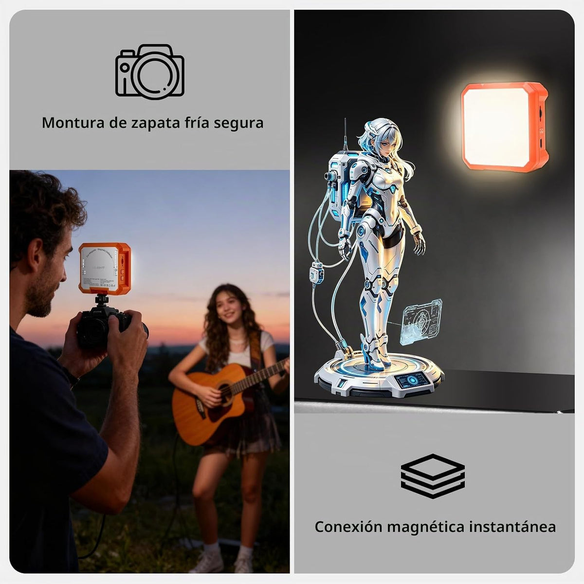 Ailight Luz de vídeo LED magnética, CRI 98+ 2500-9000K - Naranja
