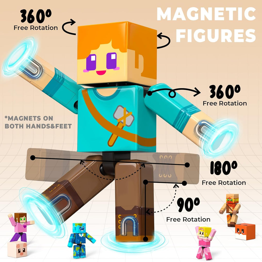 Magneverse Juego de 40 figuras de acción magnéticas, cubos de bloqu...