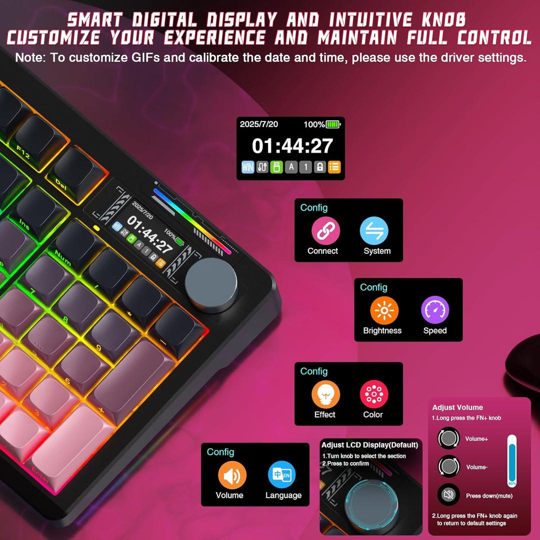 LINGBAO K98 PRO Teclado mecánico inalámbrico, con pantalla y perill...