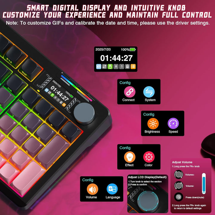 LINGBAO K98 PRO Teclado mecánico inalámbrico, con pantalla y perill...