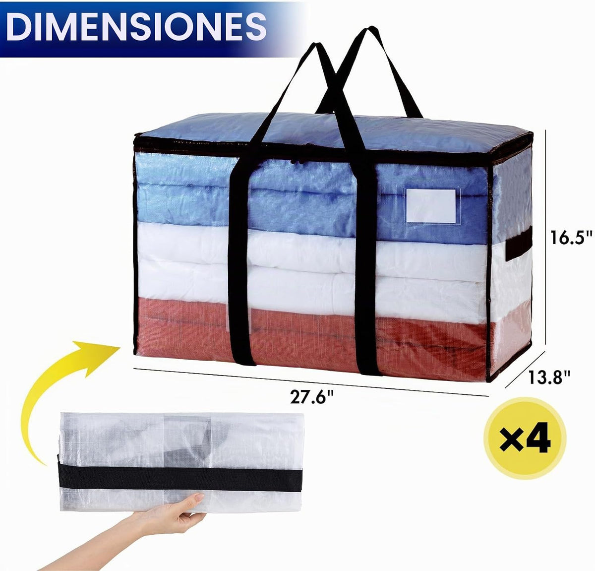 TAILI 4 Pack Clear Extra Large Moving Bags,Storage Bag con Visible Window