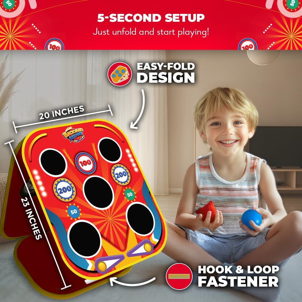 Swooc Games® - Backyard Arcade™ | Juego de lanzamiento de bolsas de frijoles 2 en 1 para niños con bolsa de transporte | Configuración y almacenamiento de 5 segundos | Juegos de maíz para niños |