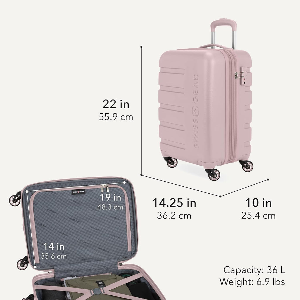 SWISSGEAR Signature Hardside - Maleta giratoria expandible de mano, construcción de ABS, bloqueo compatible con TSA y portavasos integrado, rosa, 19 pulgadas