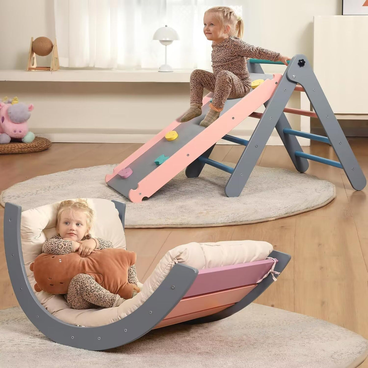 Pikler - Juego de triángulos con cojín, 7 en 1, juguetes de escalada para interiores
