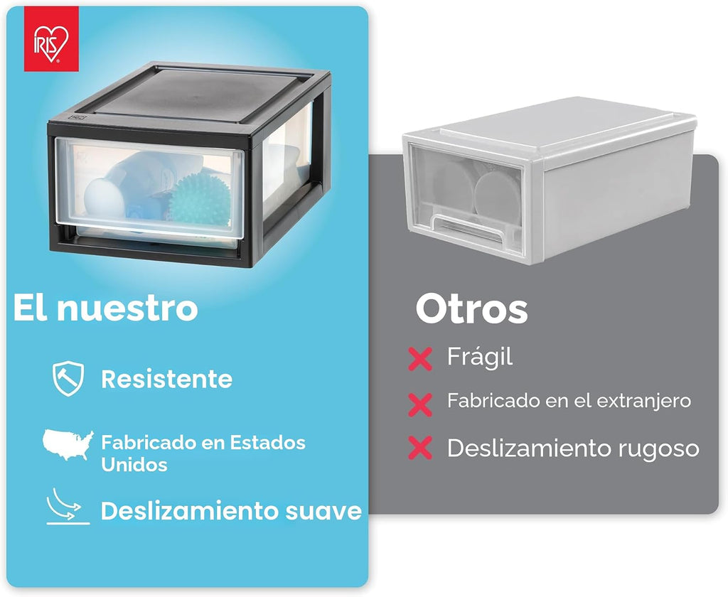 IRIS USA Paquete de 4, Organizadores apilables con cajones pequeños de 6 Qt., Negro