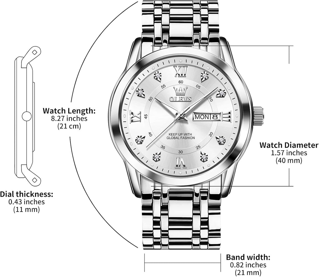 OLEVS Relojes para hombre de lujo de acero inoxidable 30M impermeable