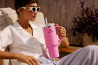 STANLEY Quencher H2.0 - Vaso con asa y pajilla, tapa de 3 posiciones Flowstate de 30 onzas, compatible con portavasos para viajes, vaso de acero inoxidable aislado sin BPA, cuarzo rosa 2.0