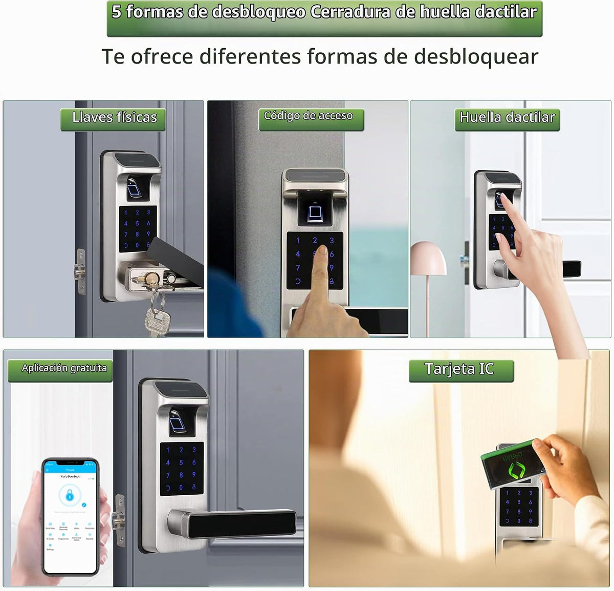 Cerradura de puerta inteligente, resistente 5 en 1, cerradura de