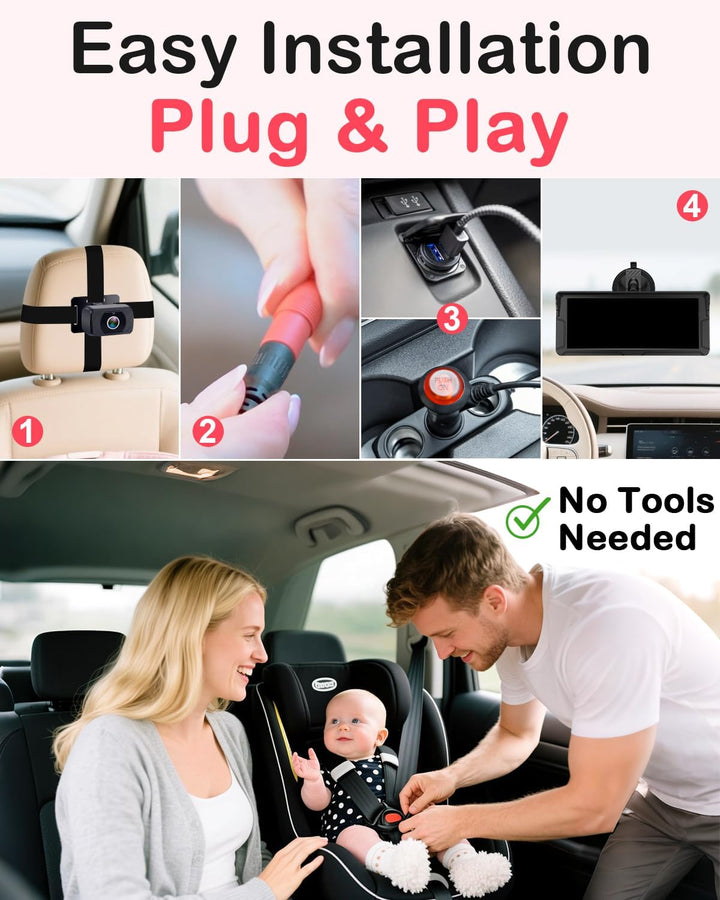 Rohent Cámara dual para automóvil de bebé para 2 niños: pantalla di...