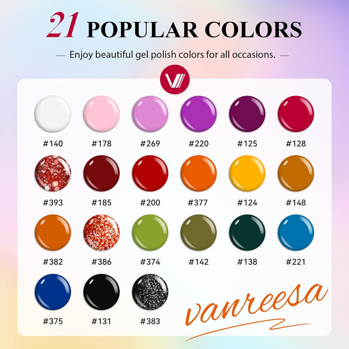 Vanreesa - Juego de 24 esmaltes de uñas en gel, 21 colores, esmalte...