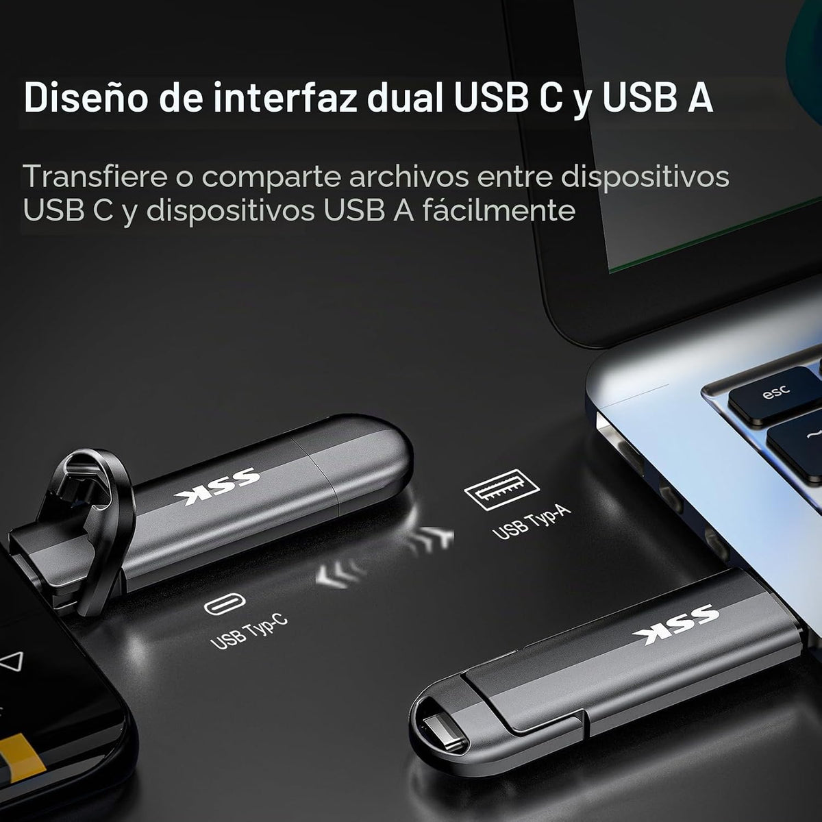 SSK Unidad SSD externa de 512 GB de hasta 550 MB\/s Dual USB C+A 3....