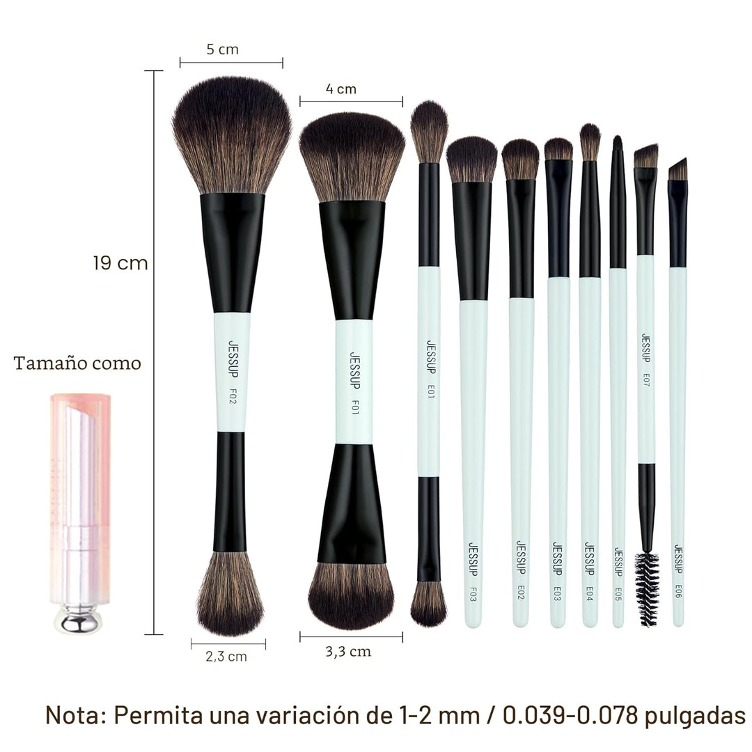 Jessup Juego de brochas de maquillaje, 10 piezas, doble cara para b...