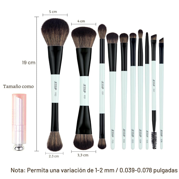 Jessup Juego de brochas de maquillaje, 10 piezas, doble cara para b...