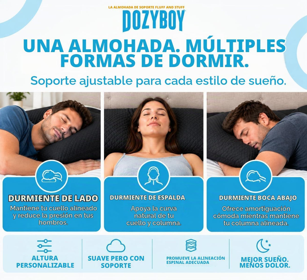 Fluff and Stuff - Almohada ajustable de espuma viscoelástica tamaño