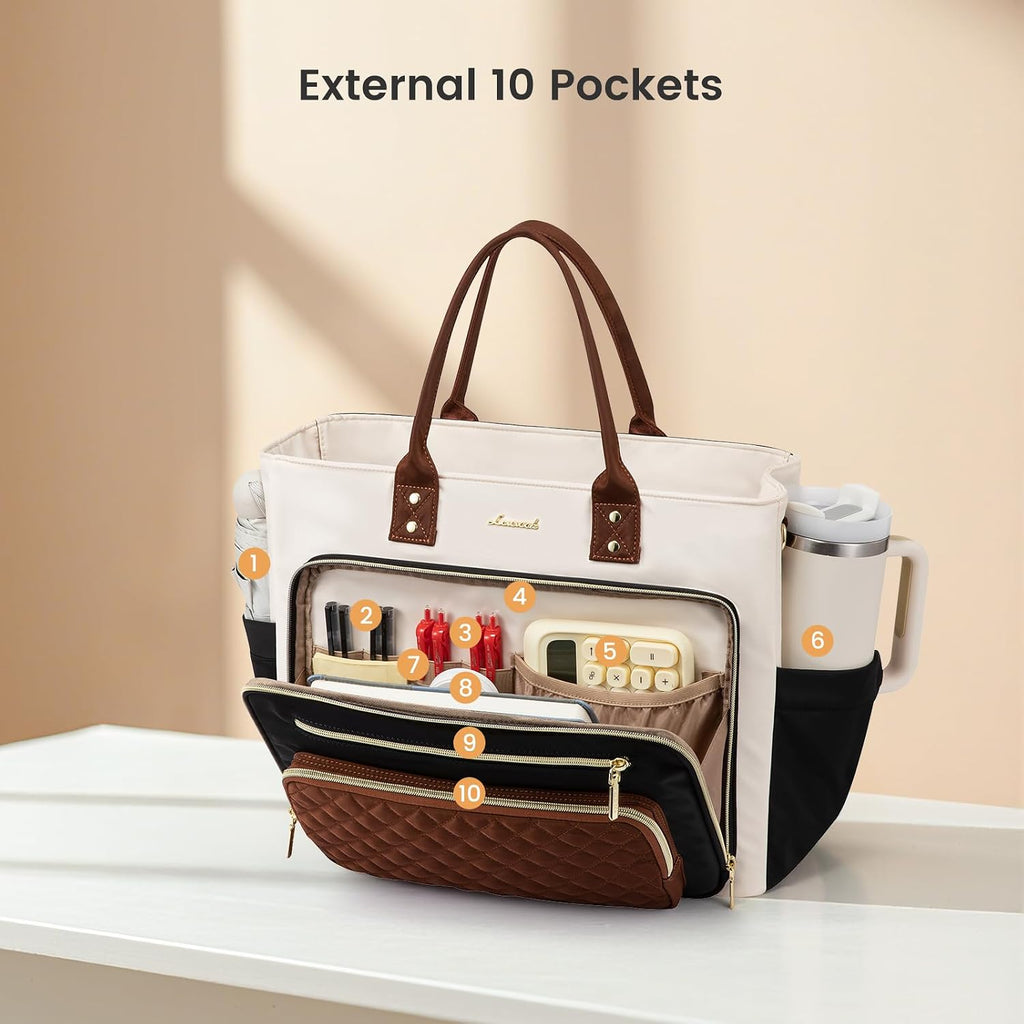 LOVEVOOK Bolsa de almuerzo para mujer, bolsa de trabajo 3 en 1 con compartimento de almuerzo aislado y portavasos grande de 40 onzas y múltiples bolsillos, bolsa para laptop de 15.6 pulgadas para