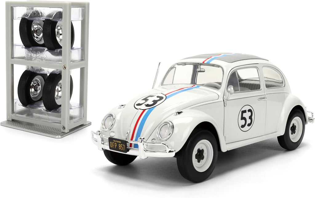Jada Herbie The Love Bug Volkswagen Beetle Hollywood Rides 1:24 - Vehículo fundido a presión con juguetes para portaneumáticos