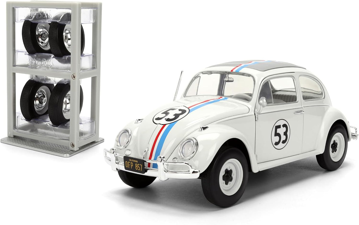 Jada Herbie The Love Bug Volkswagen Beetle Hollywood Rides 1:24 - Vehículo fundido a presión con juguetes para portaneumáticos