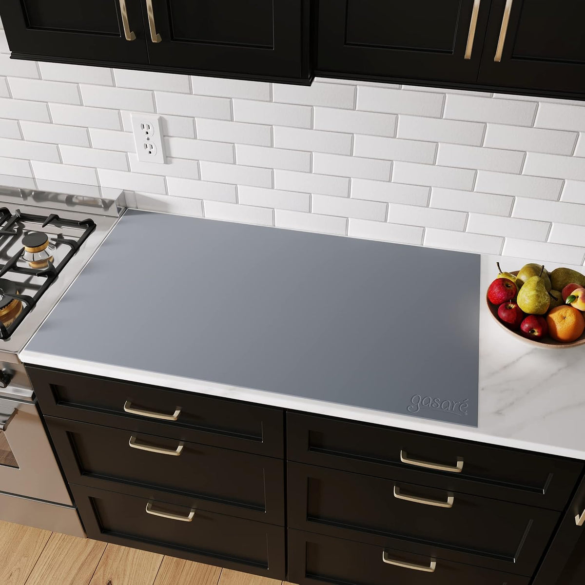 GASARÉ - Tapete de silicona extra grande, grueso, para encimera de cocina, resistente al calor, protector de encimera, antideslizante, fácil de limpiar, se puede cortar (gris, 40 x 23.5 pulgadas)