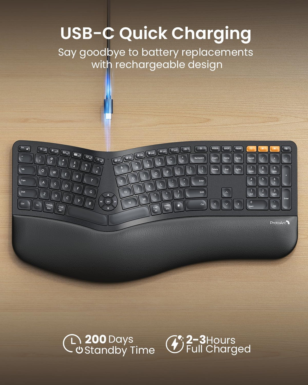 ProtoArc Teclado ergonómico Bluetooth retroiluminado, EK01 Plus, te...