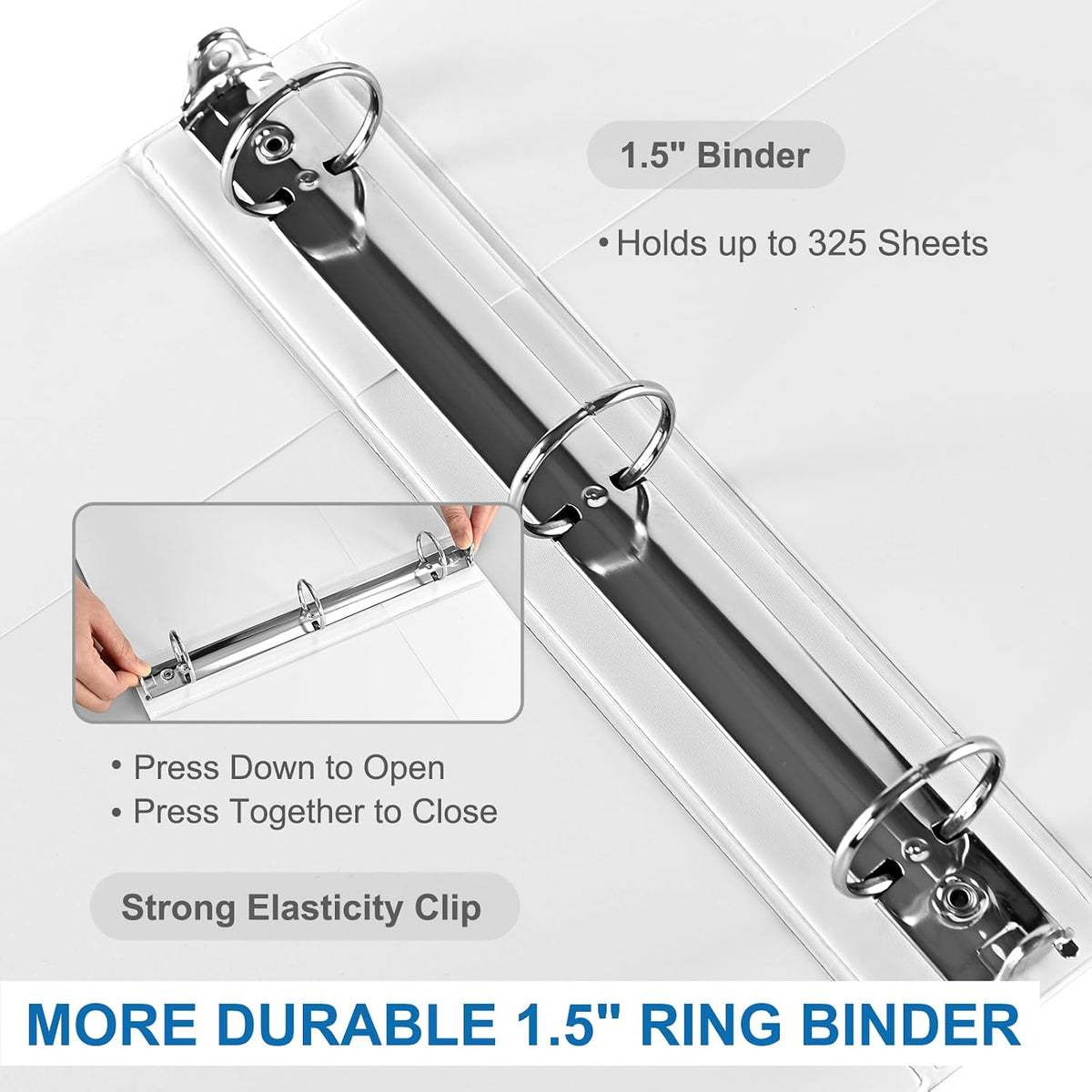 Carpeta de 3 anillos de 1.5 pulgadas con bolsillos, carpetas transparentes de 1-1/2 pulgadas, sin PVC, carpeta blanca con capacidad para hasta 325 hojas tamaño carta estadounidense, perfecta para la escuela, la oficina y el hogar (paquete de 6)