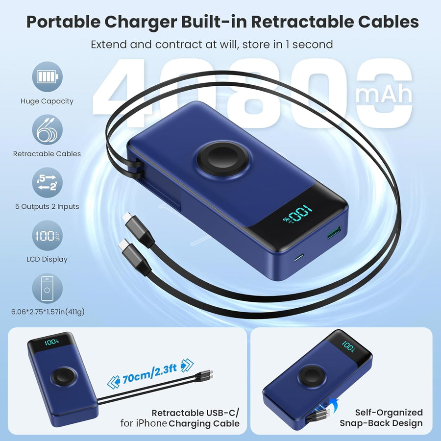 Cargador portátil 5 en 1 para iPhone, batería externa de 40800 mAh,...