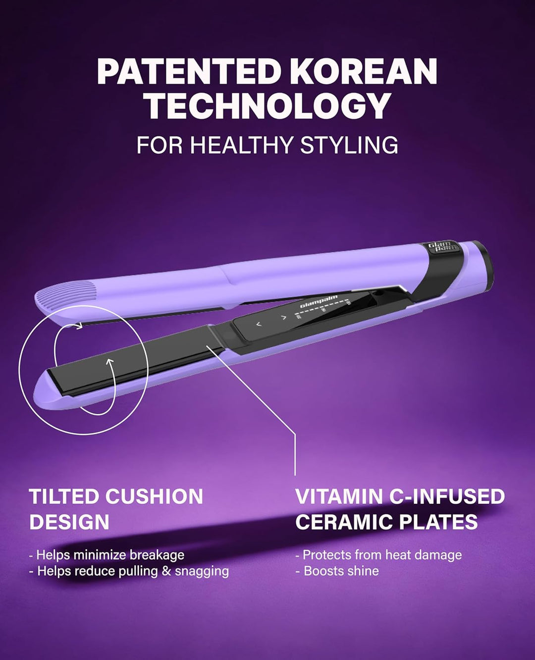 GLAMPALM Plancha de pelo 1" de cerámica plana infundida con Vit...