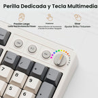 Kisnt KN104 Teclado mecánico inalámbrico, 100% tamaño completo con perilla, Bluetooth/2.4GHz/USB-C, retroiluminación RGB personalizada, interruptor lineal intercambiable en caliente