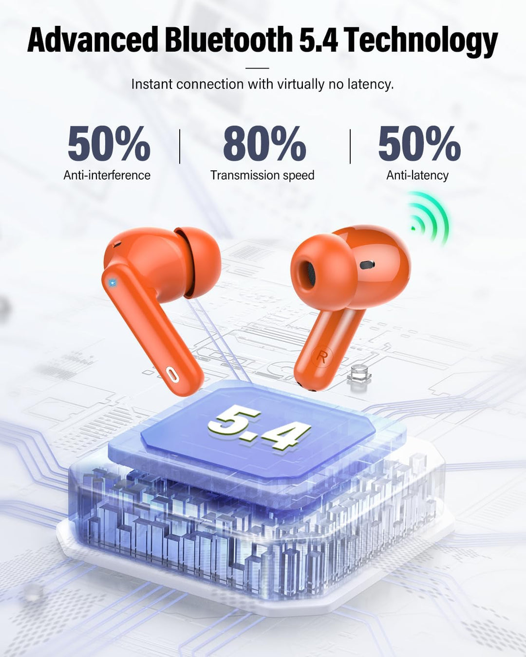 Auriculares inalámbricos, auriculares Bluetooth 5.4 con graves esté...