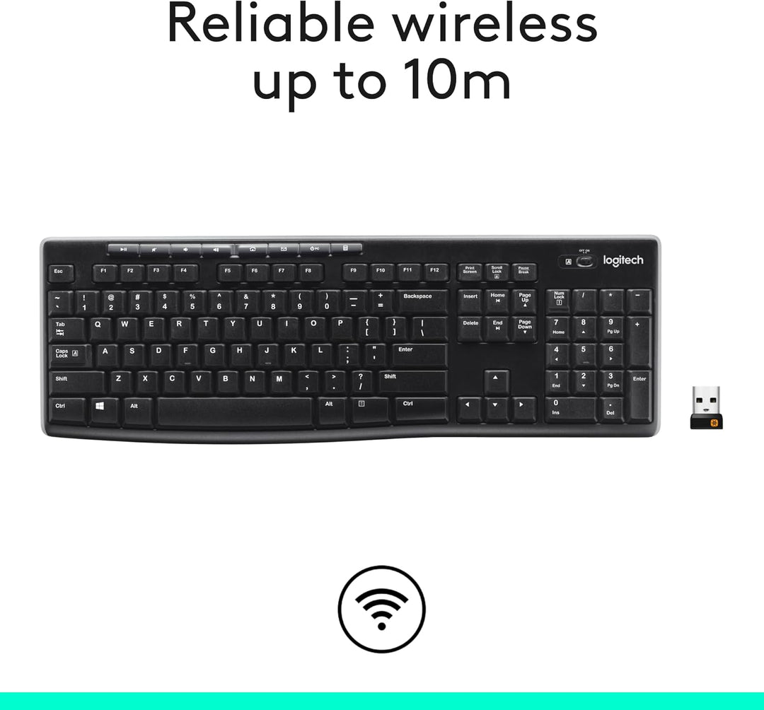 Teclado inalámbrico K270, receptor unificador USB, color negro, Negro