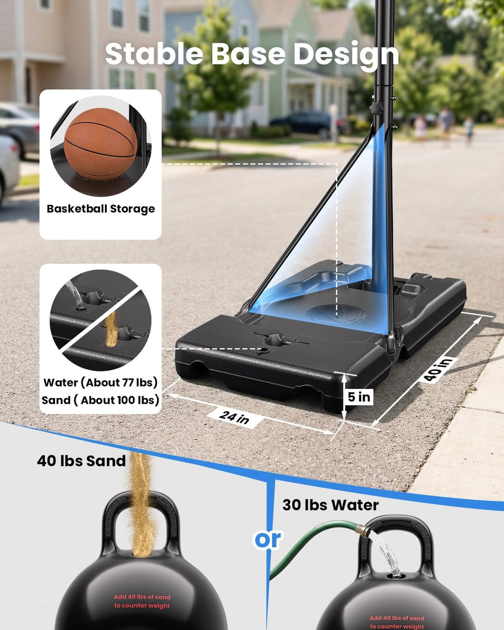 Aro de baloncesto portátil, sistema de canasta ajustable de 5.6-10 pies, aro de baloncesto de 44 pulgadas para exteriores y metas para niños, jóvenes y adultos en el patio trasero, entrada con