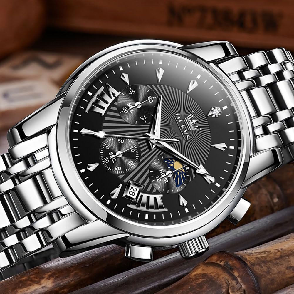 OLEVS Relojes para Hombre de Lujo a prueba de agua Lúminosos de lectura fácil Cronógrafo Con Esmalte Dorado Completo / Blanco Dial / Cara Negra Calendario Pulsera Relojes