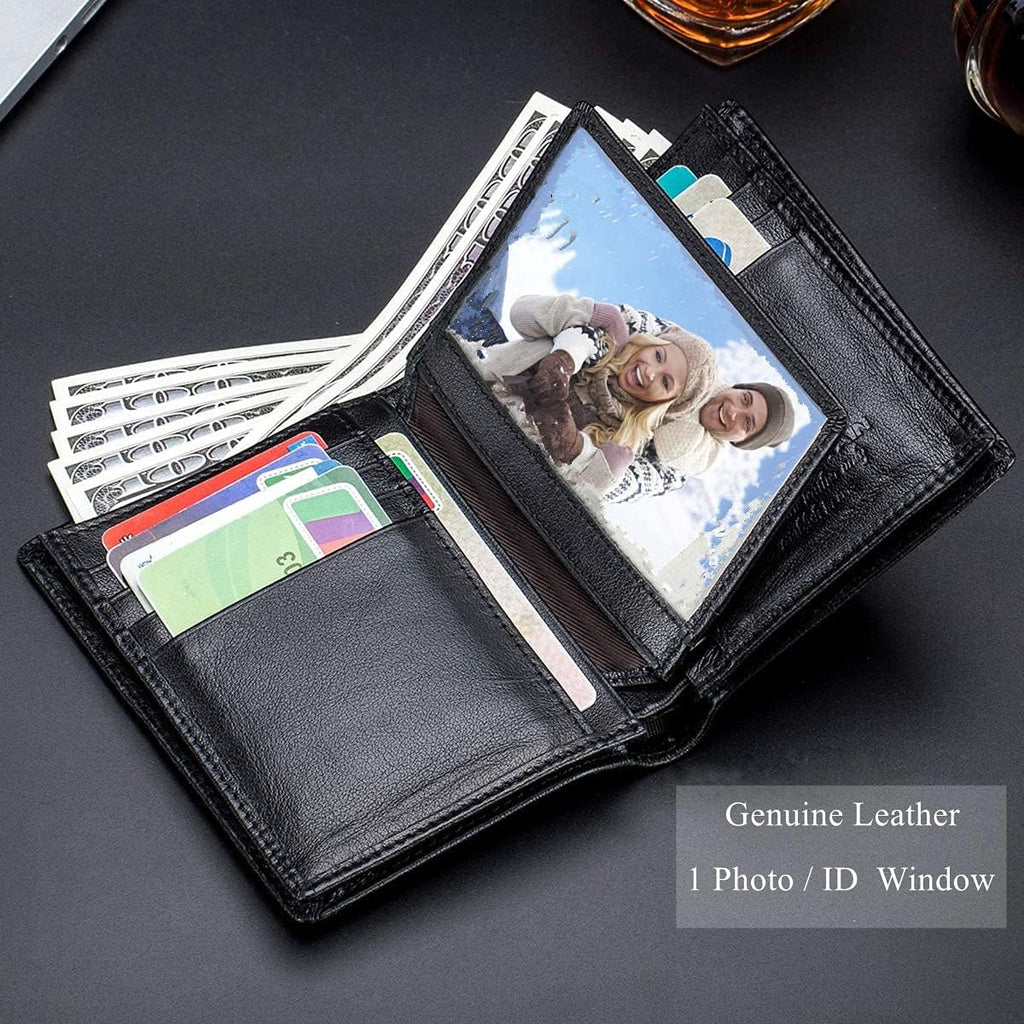 BULLCAPTAIN Cartera de cuero genuino plegable de gran capacidad para hombres con 15 ranuras para tarjetas QB-027