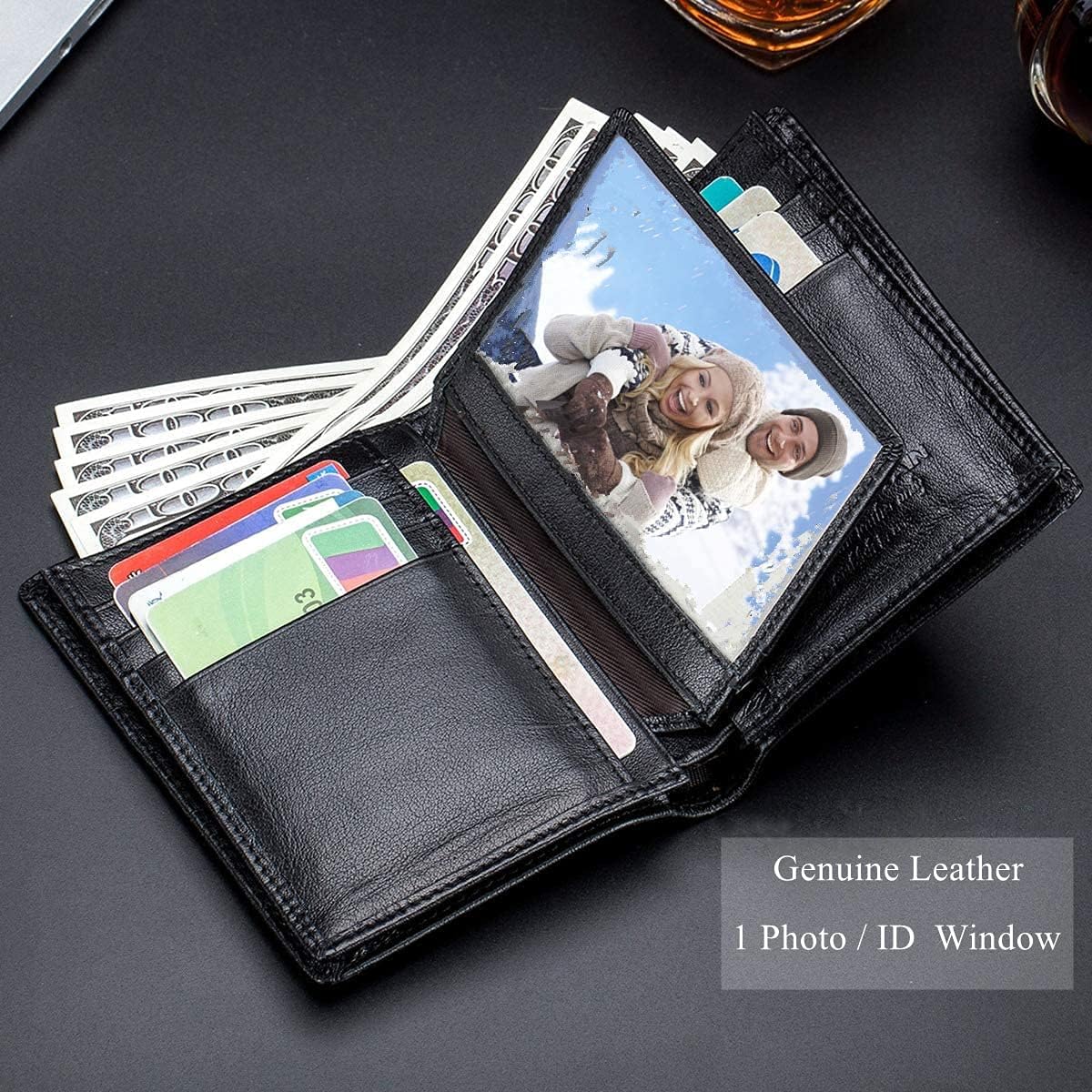 BULLCAPTAIN Cartera de cuero genuino plegable de gran capacidad para hombres con 15 ranuras para tarjetas QB-027